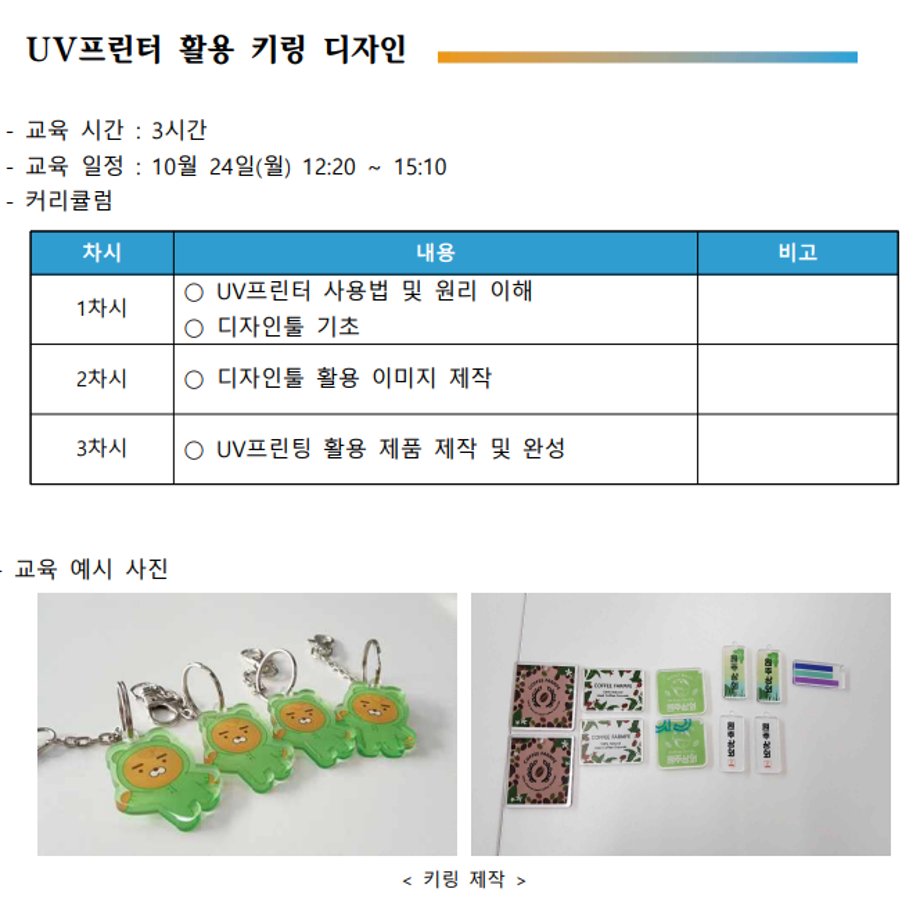 창의융합역량 향상 프로그램(2) : UV프린터를 활용한 다양한 디자인의 3D 열쇠고리 제작 참여 2